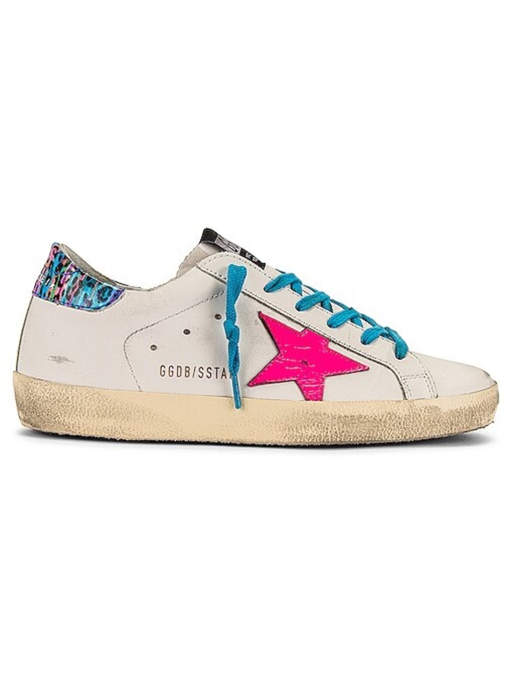 Golden Goose Superstar Sneaker in Milk and Fuchsia Printed Fluorescent Size 37